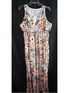 NWT Maxi Dress Orange/Pink Floral Cold Shoulder Just Fashion Now Women’s Large